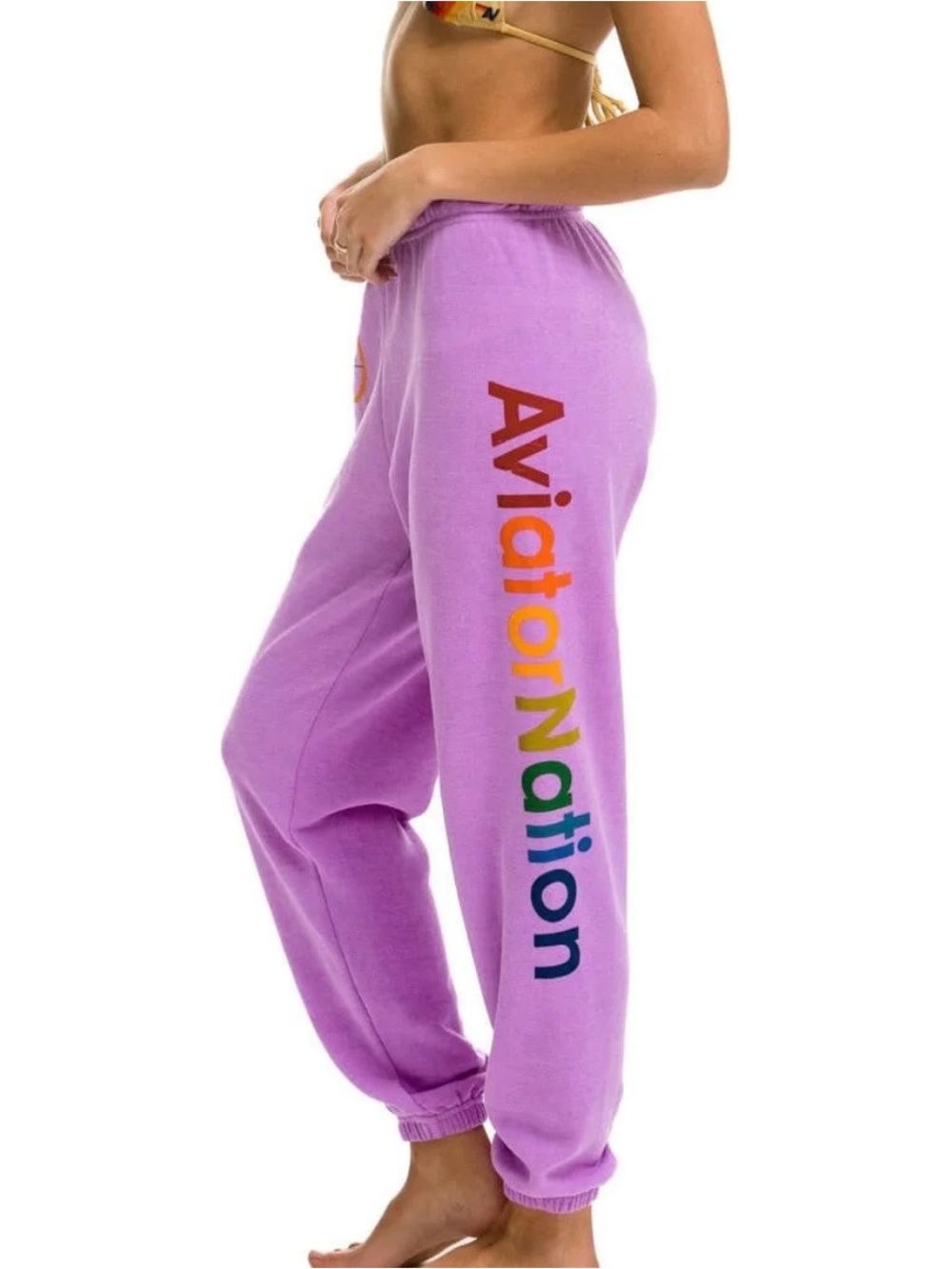 Aviator Nation Lilac Sweatpants with Rainbow Logo